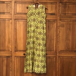 Vintage 90s Yellow Patterned Cotton Maxi Dress